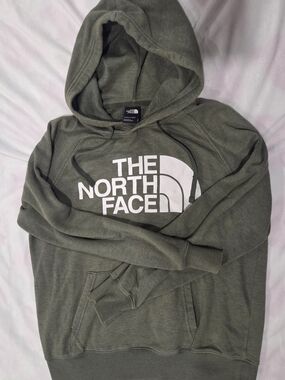 The North Face Olive Green Pullover Hoodie with White Logo